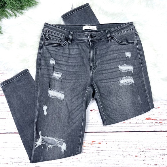 |•KANCAN•| Black Distressed Stretch Skinny Jeans Size 11/29 - Picture 3 of 9